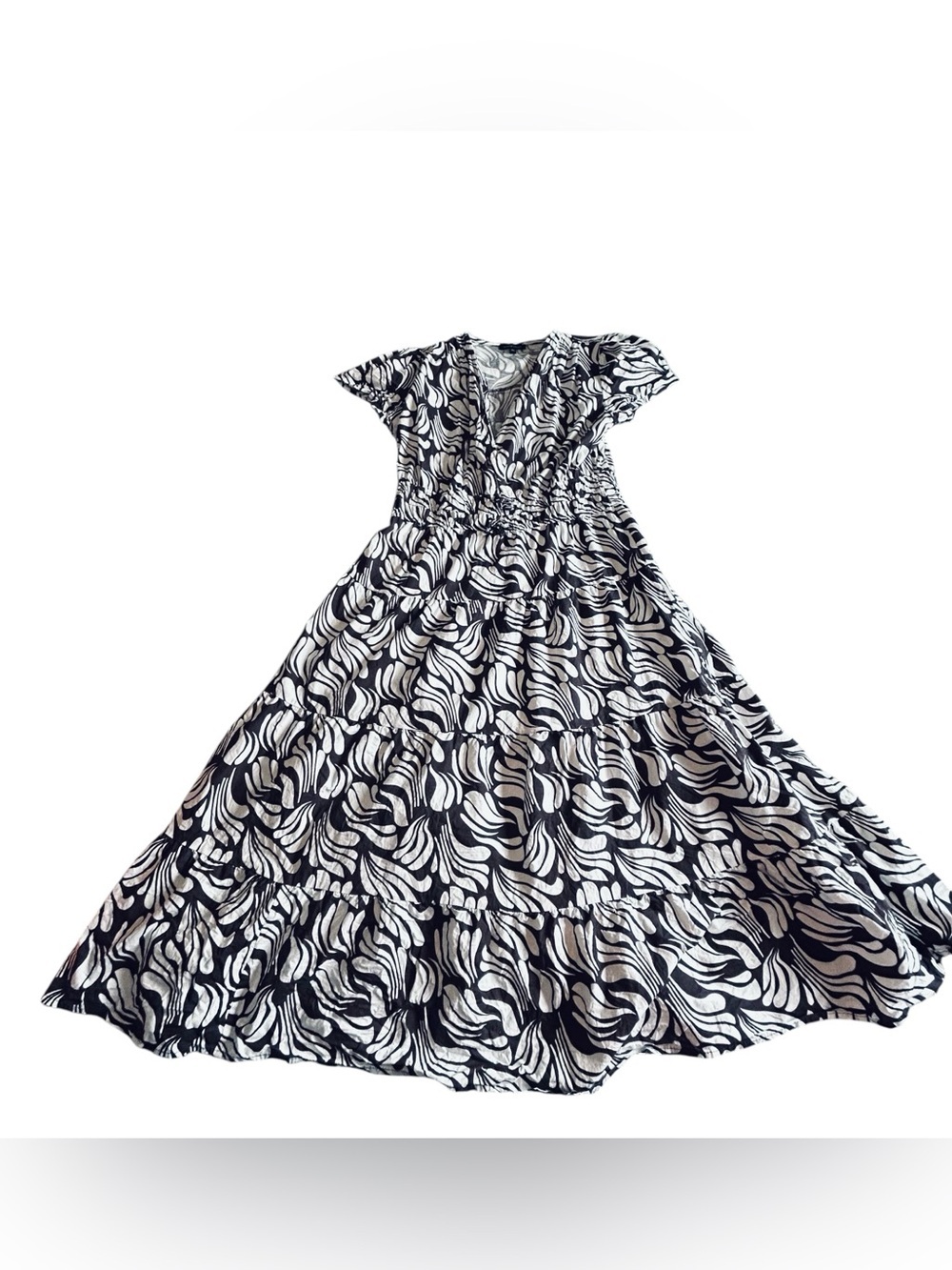 Brown & White Printed Short Sleeve Maxi Dress